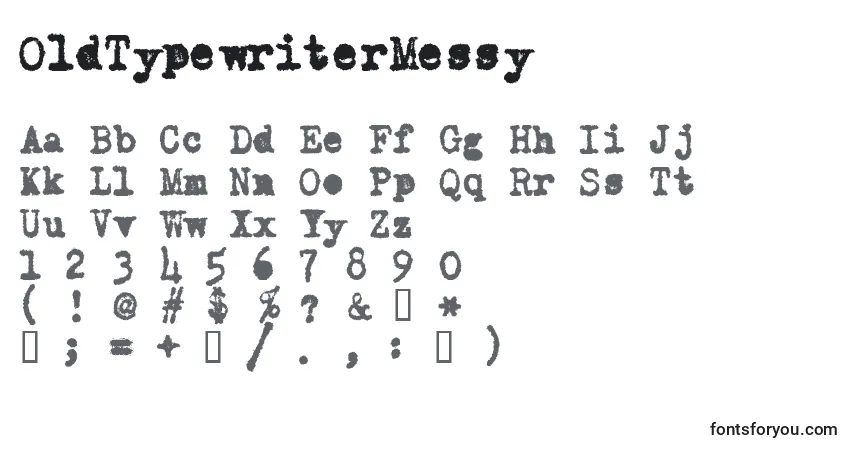 A fonte OldTypewriterMessy – alfabeto, números, caracteres especiais