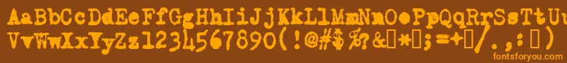 OldTypewriterMessyフォントについての詳細 フォントOldTypewriterMessy – オレンジ色の文字が茶色の背景にあります。