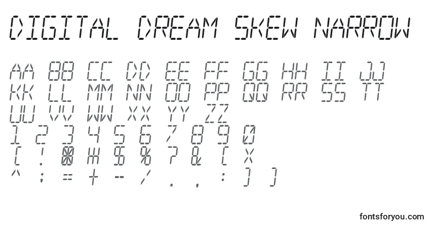 Schriftart Digital Dream Skew Narrow – Alphabet, Zahlen, spezielle Symbole