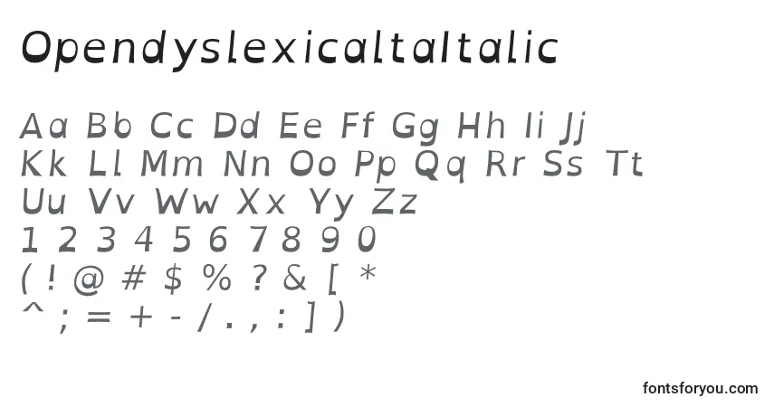 OpendyslexicaltaItalic-fontti – aakkoset, numerot, erikoismerkit