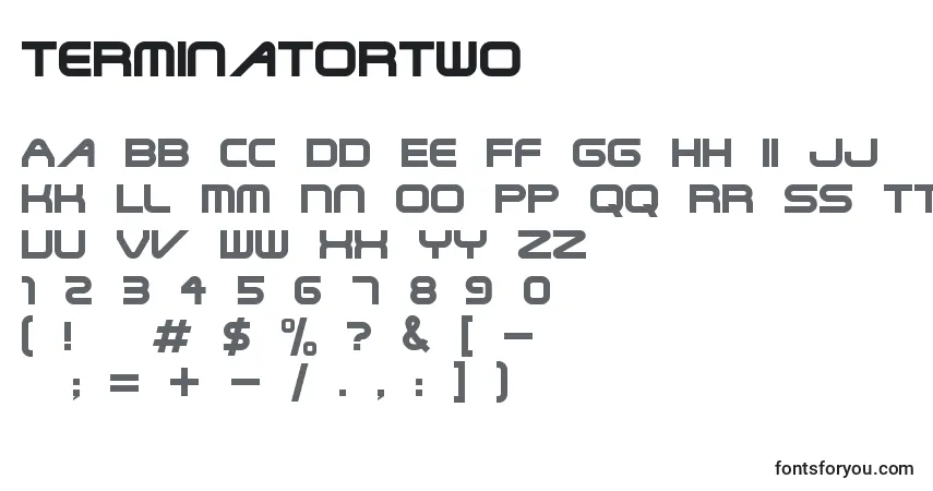 A fonte TerminatorTwo – alfabeto, números, caracteres especiais
