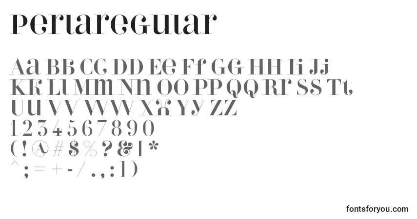 Шрифт Perlaregular – алфавит, цифры, специальные символы