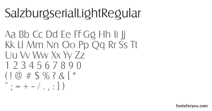 Czcionka SalzburgserialLightRegular – alfabet, cyfry, specjalne znaki