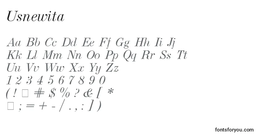A fonte Usnewita – alfabeto, números, caracteres especiais