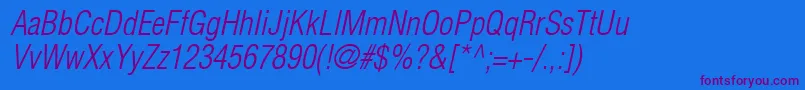 SwitzerlandcondlightItalic Font – Purple Fonts on Blue Background