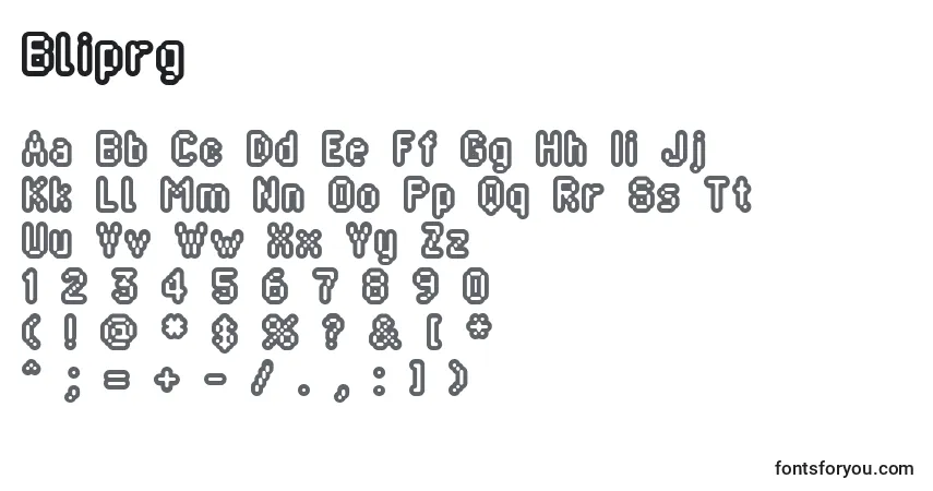 A fonte Bliprg – alfabeto, números, caracteres especiais