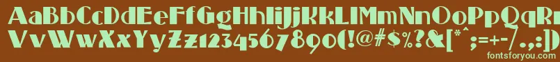 フォントStanding – 緑色の文字が茶色の背景にあります。