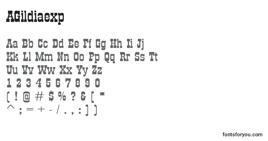 Fuente AGildiaexp - alfabeto, números, caracteres especiales