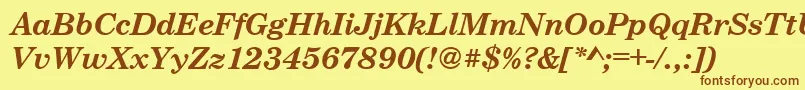 フォントCenturyschteeBoldItalic – 茶色の文字が黄色の背景にあります。