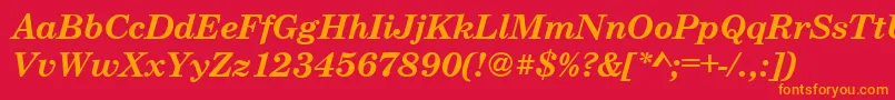 CenturyschteeBoldItalic-Schriftart – Orangefarbene Schriften auf rotem Hintergrund