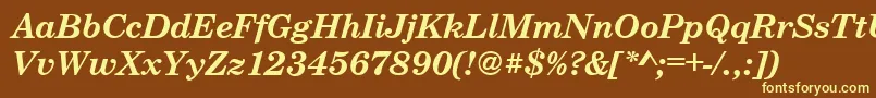 CenturyschteeBoldItalic-fontti – keltaiset fontit ruskealla taustalla