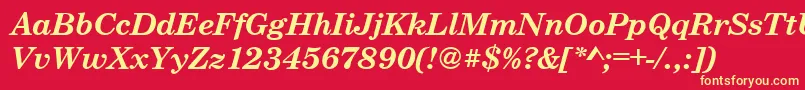 CenturyschteeBoldItalic-fontti – keltaiset fontit punaisella taustalla