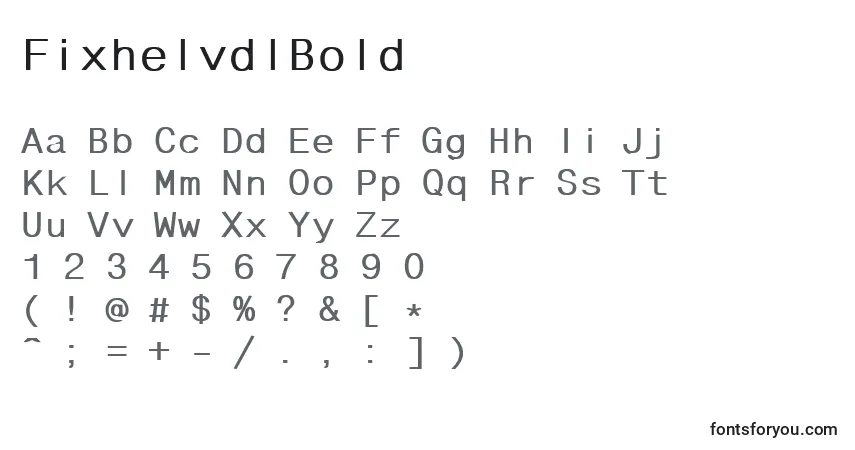 A fonte FixhelvdlBold – alfabeto, números, caracteres especiais