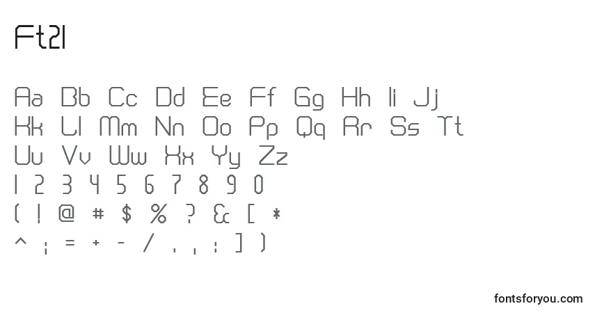 A fonte Ft21 – alfabeto, números, caracteres especiais