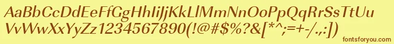 UrwimperialtmedOblique-Schriftart – Braune Schriften auf gelbem Hintergrund