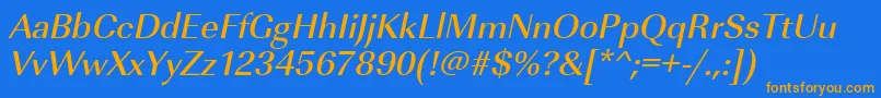 UrwimperialtmedOblique-Schriftart – Orangefarbene Schriften auf blauem Hintergrund