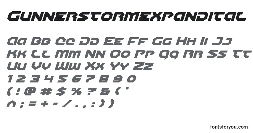 Шрифт Gunnerstormexpandital – алфавит, цифры, специальные символы