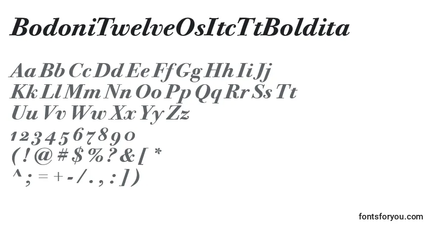 Шрифт BodoniTwelveOsItcTtBoldita – алфавит, цифры, специальные символы