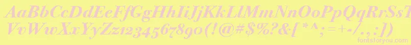 BodoniTwelveOsItcTtBoldita-fontti – vaaleanpunaiset fontit keltaisella taustalla