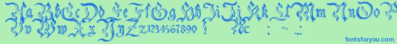 CharterwellNo2-Schriftart – Blaue Schriften auf grünem Hintergrund