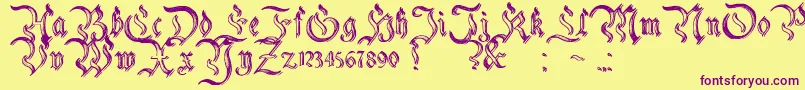 CharterwellNo2-Schriftart – Violette Schriften auf gelbem Hintergrund