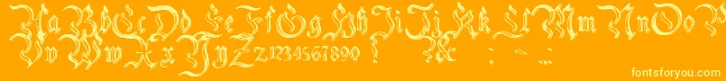 CharterwellNo2-Schriftart – Gelbe Schriften auf orangefarbenem Hintergrund
