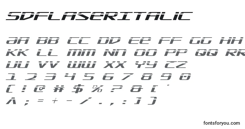 Fuente SdfLaserItalic - alfabeto, números, caracteres especiales