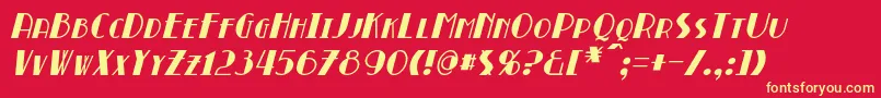 BroadmoorItalic-Schriftart – Gelbe Schriften auf rotem Hintergrund