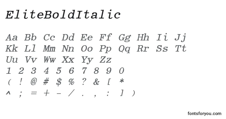 A fonte EliteBoldItalic – alfabeto, números, caracteres especiais