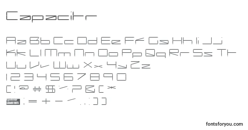 Czcionka Capacitr – alfabet, cyfry, specjalne znaki