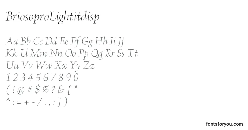 Czcionka BriosoproLightitdisp – alfabet, cyfry, specjalne znaki