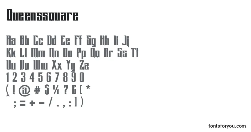 Czcionka Queenssquare – alfabet, cyfry, specjalne znaki