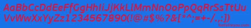 PfbeausansproSemibolditalic Font – Red Fonts on Blue Background