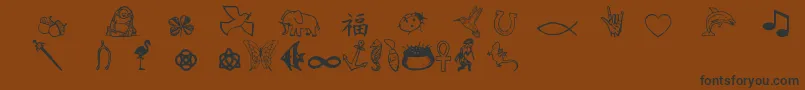 フォントCharmingsymbols – 黒い文字が茶色の背景にあります