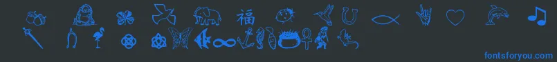 フォントCharmingsymbols – 黒い背景に青い文字