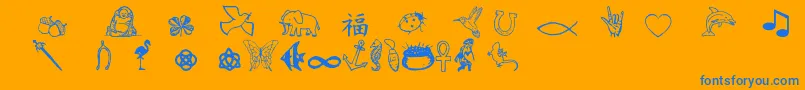 Charmingsymbols-Schriftart – Blaue Schriften auf orangefarbenem Hintergrund