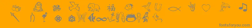 Charmingsymbols-fontti – harmaat kirjasimet oranssilla taustalla