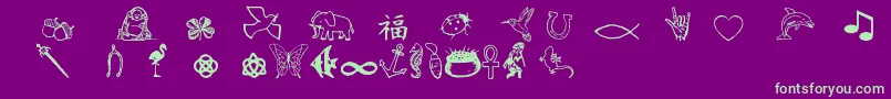 Charmingsymbols-Schriftart – Grüne Schriften auf violettem Hintergrund