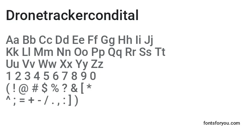 Schriftart Dronetrackercondital – Alphabet, Zahlen, spezielle Symbole
