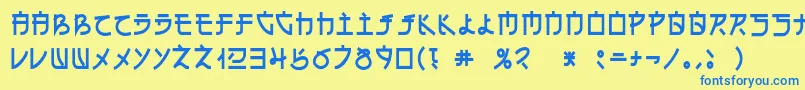 フォントDsehc – 青い文字が黄色の背景にあります。