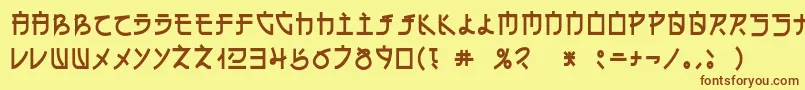 フォントDsehc – 茶色の文字が黄色の背景にあります。