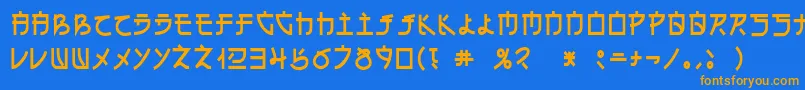 フォントDsehc – オレンジ色の文字が青い背景にあります。