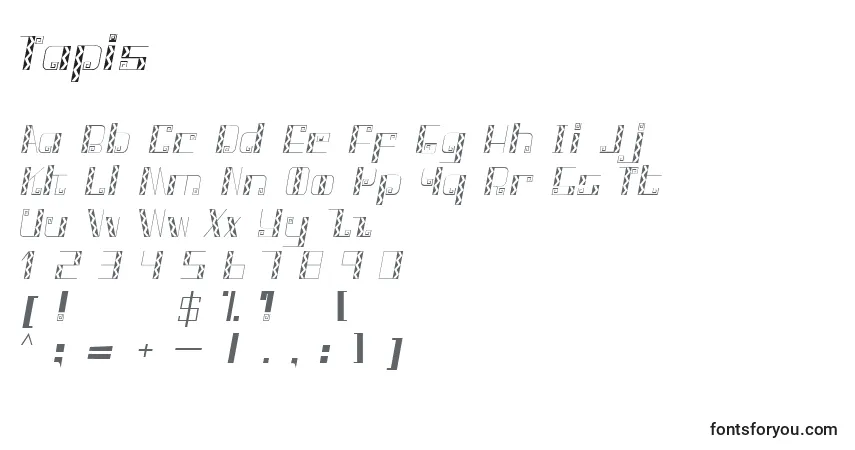 Czcionka Tapis – alfabet, cyfry, specjalne znaki