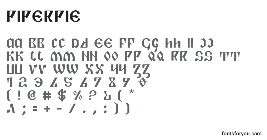 A fonte PiperPie – alfabeto, números, caracteres especiais