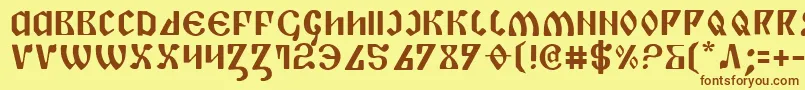 フォントPiperPie – 茶色の文字が黄色の背景にあります。