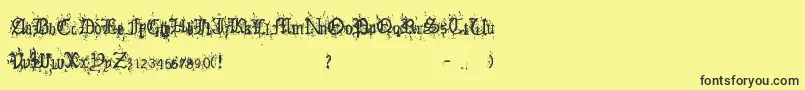 OldEnglishHearts-Schriftart – Schwarze Schriften auf gelbem Hintergrund