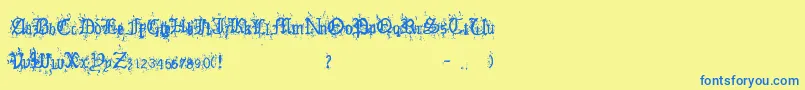 OldEnglishHearts Font – Blue Fonts on Yellow Background