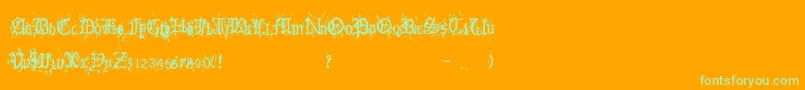 OldEnglishHearts-Schriftart – Grüne Schriften auf orangefarbenem Hintergrund