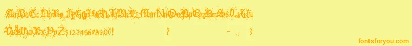 OldEnglishHearts-Schriftart – Orangefarbene Schriften auf gelbem Hintergrund