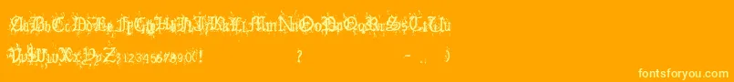 OldEnglishHearts-Schriftart – Gelbe Schriften auf orangefarbenem Hintergrund